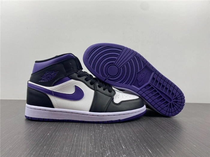 Jordan1 Mid White Black Purple 554724- Fashionable 3722